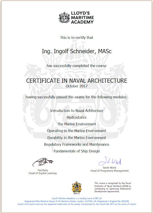 Certificate: Marine Surveyor in Austria and Italy