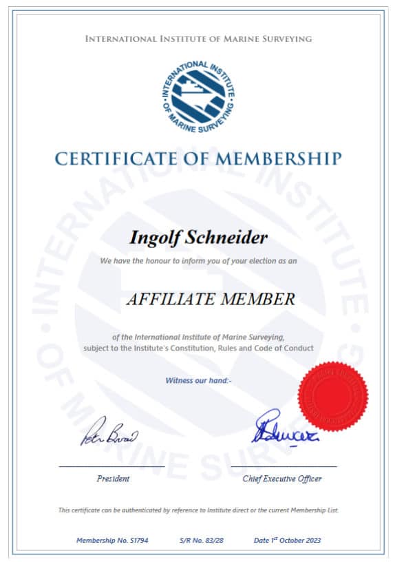 IIMS Zertifikat eines Yachtgutachters für Italien und Kroatien